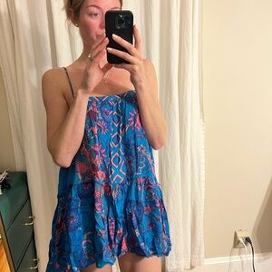 Free People Vibrant Blue and Orange Patterned Dress